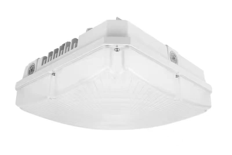 Discontinued Item- Garage Canopy Light Power select 70-60-45watt 3CCT  (3000  4000  5000K) 100-277VAC 120lm  watt 0-10V Dimming 5 Year Warranty 120lm  w size 10in PF>0.9m RA>80 Hongli 2835 chip ETL DLC Preminum IP65