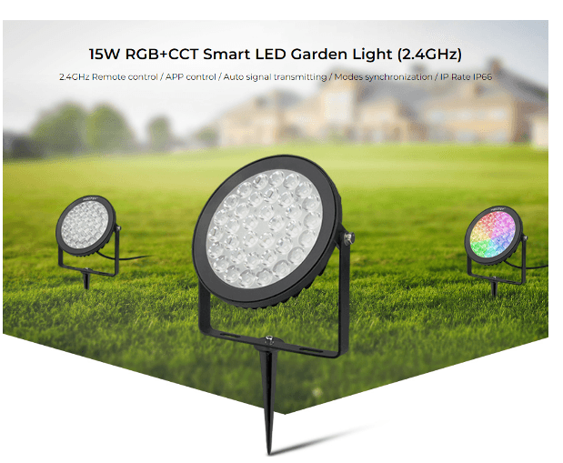 15W RGB+CCT Smart LED Garden Light (2.4GHz), 24V, CRI>80, CCT 2700-6500K, 100LM/W, 15degree angle,30mts control distance, IP66, Ilumination distance >10m