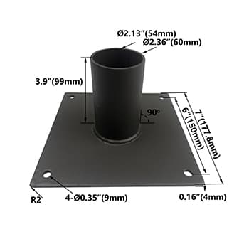Square Wall Mount Adapter, 2-3/8" OD Horizontal Tenon, 180° Angle, Bronze Finish