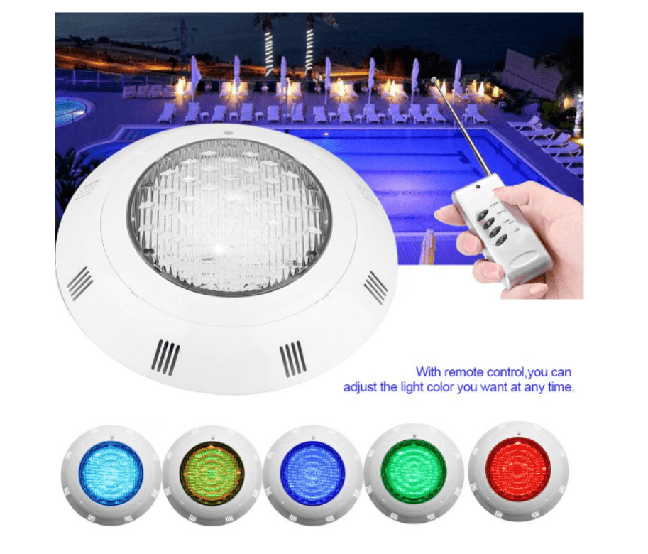 Discontinued Item- 11in LED Swiming pool light AC12V RGB w   remote IP68 25W Dia.295x70mm 2500lm ABS with 15m cable  30-50cm distance below the water line 3 year warranty CE ROHS needs AC12V transformer