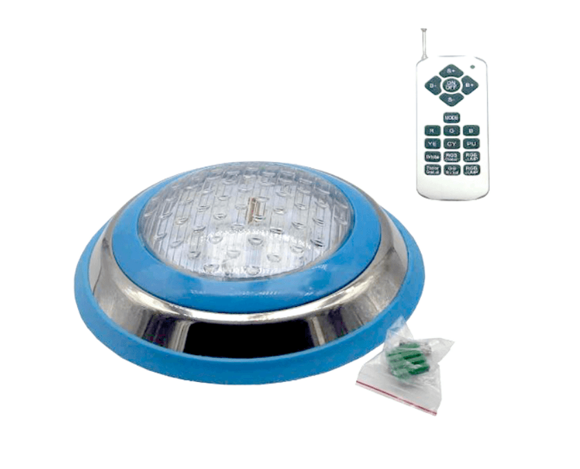 Discontinued Item- 11in LED Swiming pool light AC12V RGB w   remote IP68 25W Dia.295x70mm 2500lm Stainless Steel with 15m cable  30-50cm distance below the water line 3 year warranty CE ROHS needs AC12V transformer