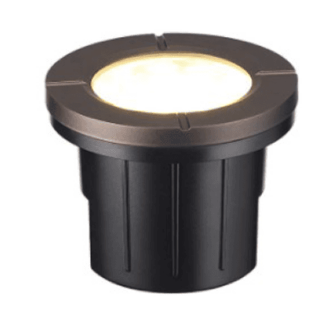 Discontinued Item- 4in Inground well light 5 watts Push button select 3K  4K  5K  red  blue  green  orange  cyan  pink 12V-24AC  DC 350lm 4inx3.38in IP67 ETL FCC ROHS Die-cast aluminum 5 Year Warranty