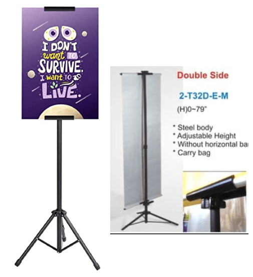 Discontinued Item- T type doubles sided banner adjustable steel display (H) 0-79in  used with rigid boards or used with banner with horizontal bar.
