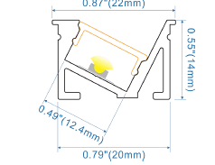 Aluminum LED Channel Profile, Black Anodized, 22 x 14 mm, 2500 mm Length