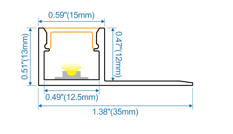 LDW Drywall Series 0.5" Edge Silver H 13mm IW 12.5mm OW 15mm Wing 35mm L 3m