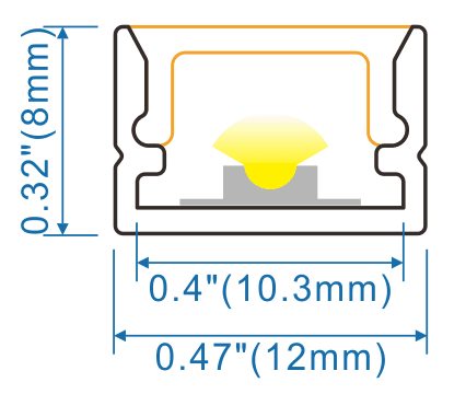 Black Surface  - W:12mm*H:8mm*L:8.2'/98" (2.5 m), InnerW:10.3mm