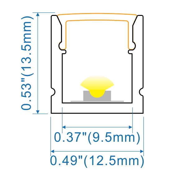 Black Surface - W:12mm*H:13mm*L:8.2'/98" (2.5m), InnerW:9.5mm