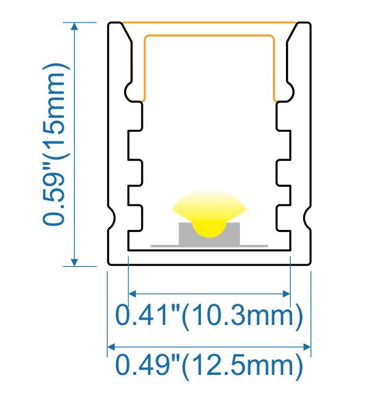 Black Surface - W:12.5mm*H:15mm*L:9.8'/118"(3m), Inner W:10.3mm