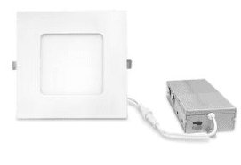 Discontinued Item- LUMIPRO 4in E Series LED Square Downlight 9W 3CCT(3000K  4000K  5000K) 585lm100-130VAC input 4.3incutout 4.75indiameter triac dimmable 50k hour lifetime CRI>80 PF>90 ETL Damp Location 5 yr warranty