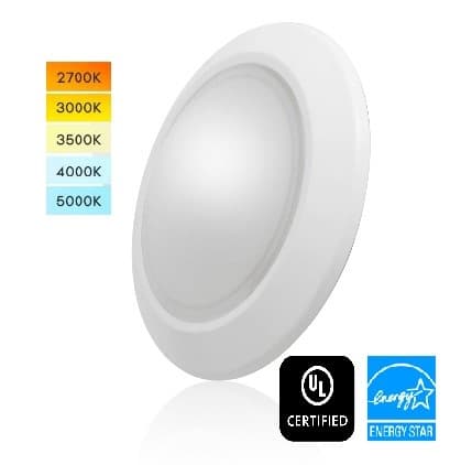 6'' CCT tunable disk down light, 15W, 2700K/3000K/3500K.4000K/5000K tunable , 1100lms White finish, 120V, CRI>90, ETL and ES Listed, 5 years warranty,12pcs/ carton