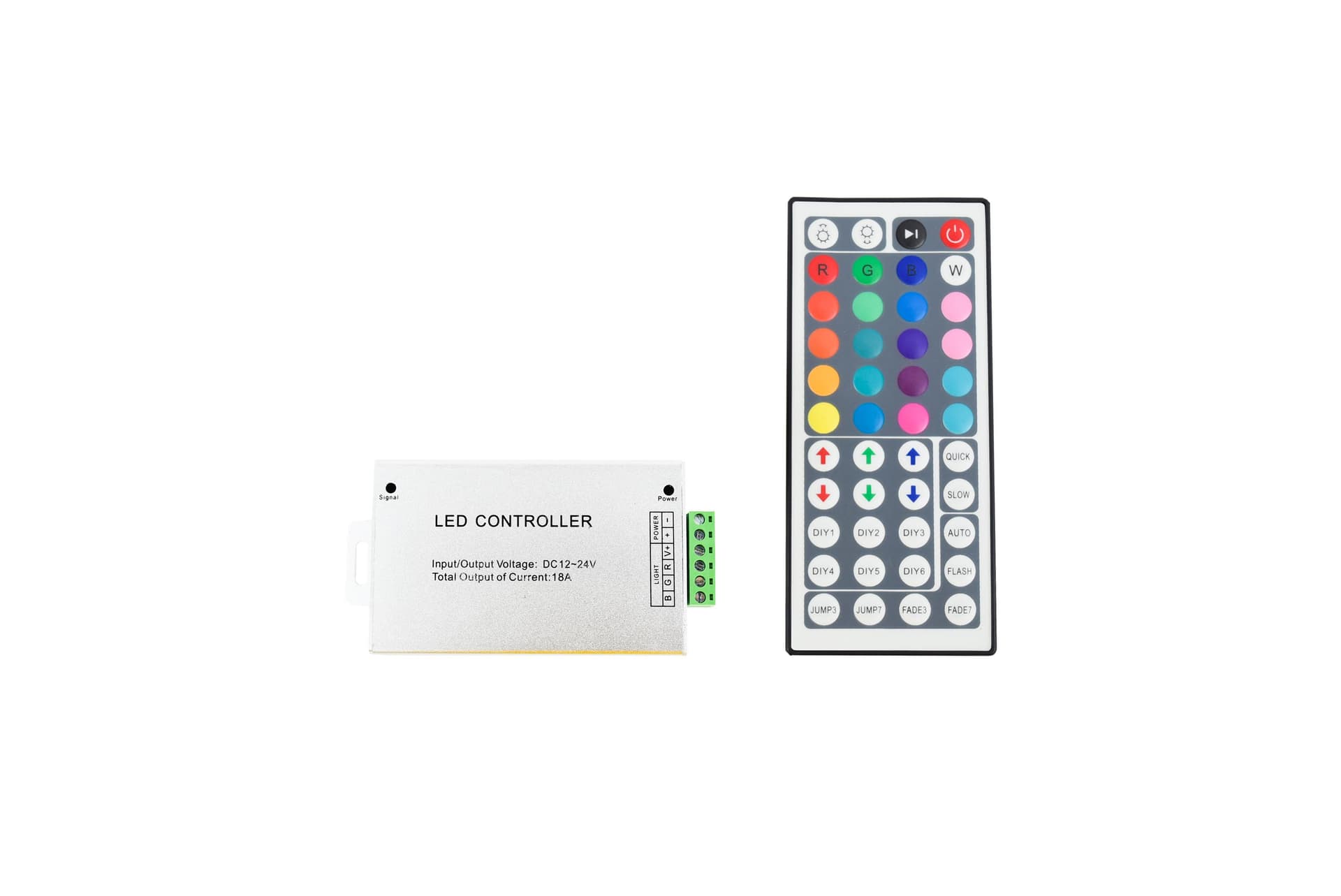 RGB LED RF Remote Controller, 44-Key, 288W/12V – 576W/24V, 12-24Vdc