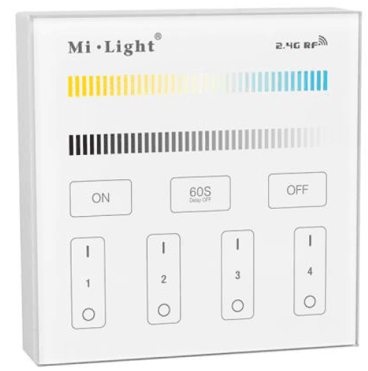 RF Touch Wall Remote, 2Ch, 4zone, Battery, Pair with 5IN1 controller