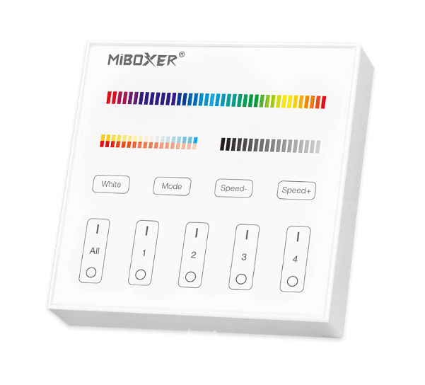 4-Zone Panel Remote for RGB+CCT Lighting, 2.4 GHz RF, 30 m Control Distance
