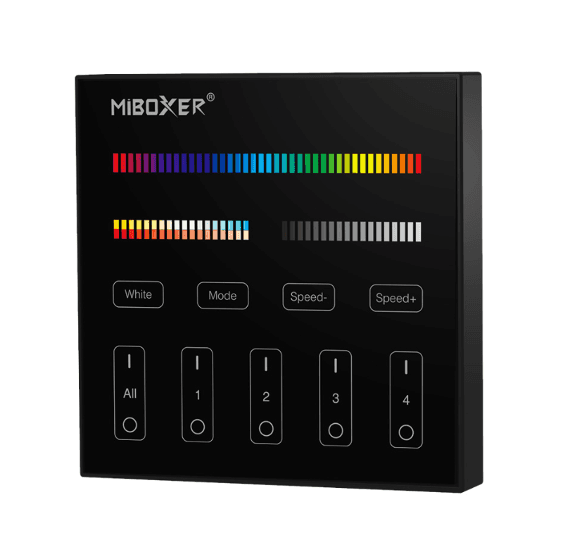 4-Zone RGB+CCT Panel Remote, 2.4 GHz RF, 30 m Control Distance, Black