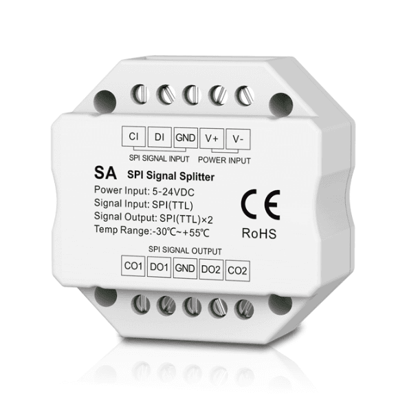 SPI 1-to-2 Signal Splitter Amplifier for Addressable LED Strip, 5-24V DC