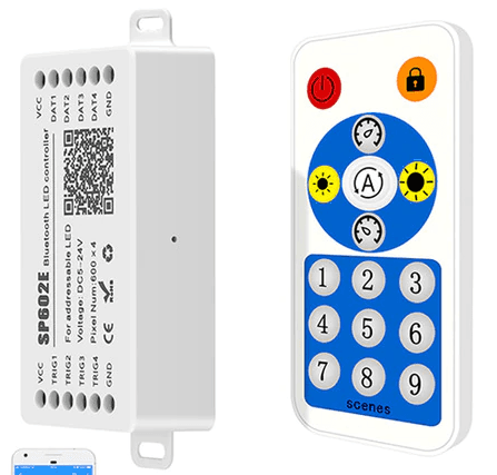 SPI LED Controller, DC 5-24V, App + RF Remote + Button Control, 2x600 Pixels