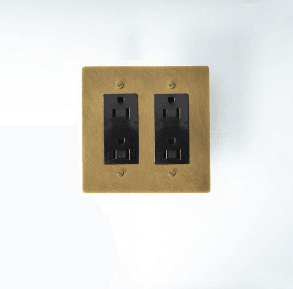 Vintage Brass Double Outlet, 120V 15A Duplex Receptacle, UL Listed, IP20