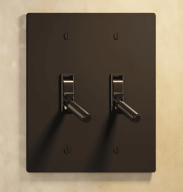 2-Gang 3-Way Brass Toggle Switch, 120V AC, 150W Per Switch, Night Black