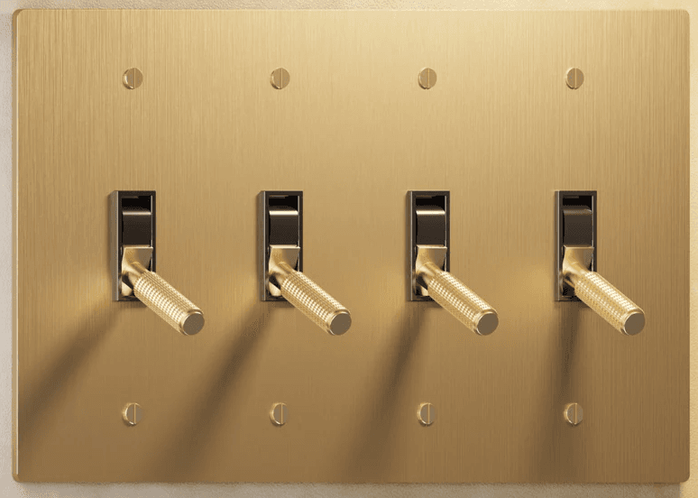 4-Gang Toggle Switch, Satin Brass, 120 V AC, 15 A, 3-Way, UL Listed