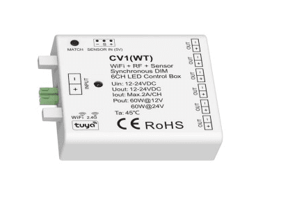 12-24VDC; 6CH WiFi+RF+Sensor Synchronous DIM LED Control Box Dimming interface: RF Wireless, WiFi,Sensor for cabinets