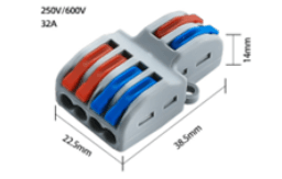 Press-On Wire Connector, 2–4 Port, 400V 32A, 10–28 AWG Input/Output