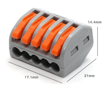 5-Port Press-On Wire Connector, #18–12 AWG, 250V 32A, -40°F to 221°F