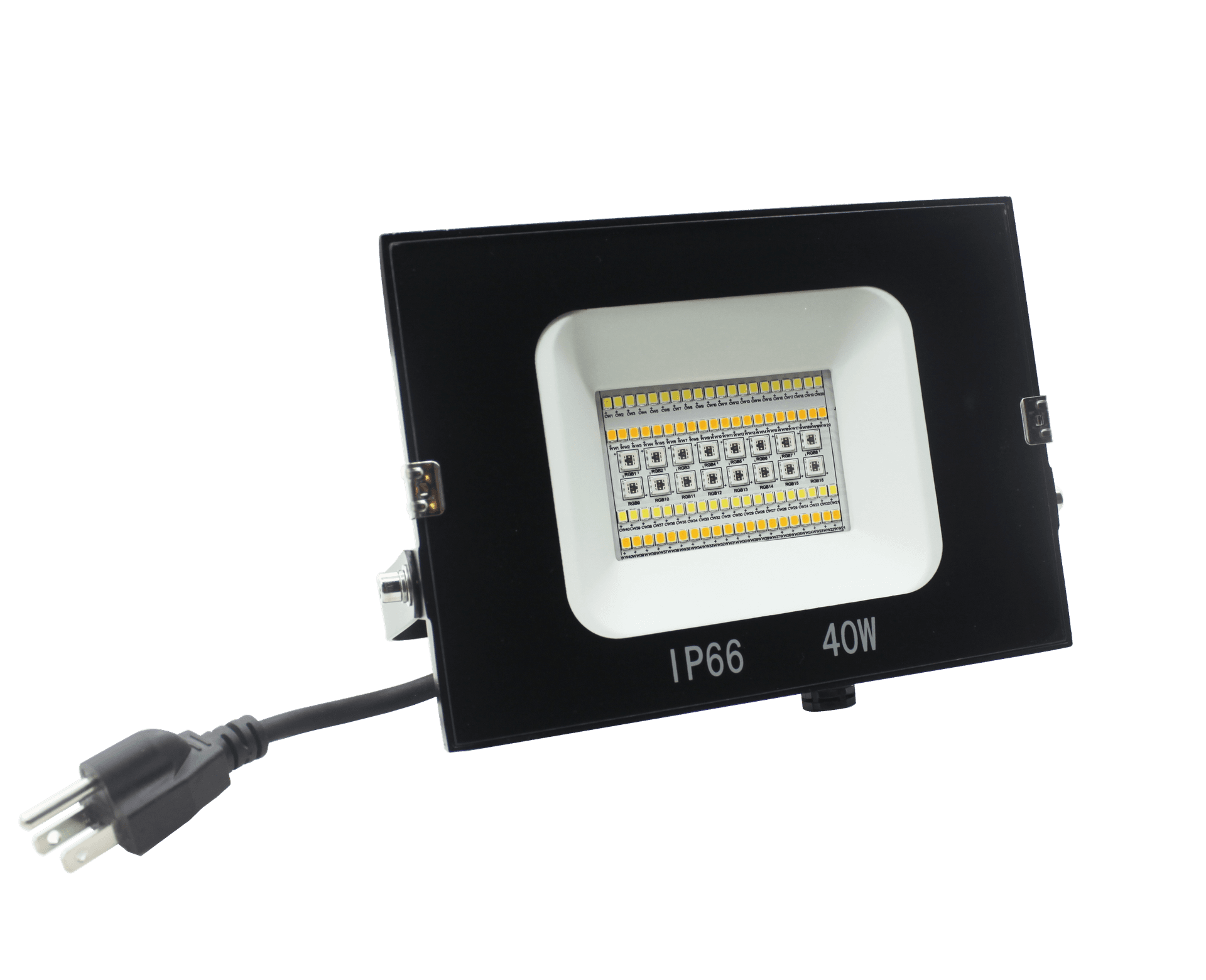 Discontinued Item- Lumipro WIFI RGB+CCT LED flood light IP66 40W 3800Lm (6500K) 95Lm  w 3100Lm (2700K) 77.5Lm  w 100-277VAC RGB + CCT  APP; Smart Life 1.2M cable with US plug works w   google and alexa RA>80 ETL Listed beam angle  120 5 yr warranty. No