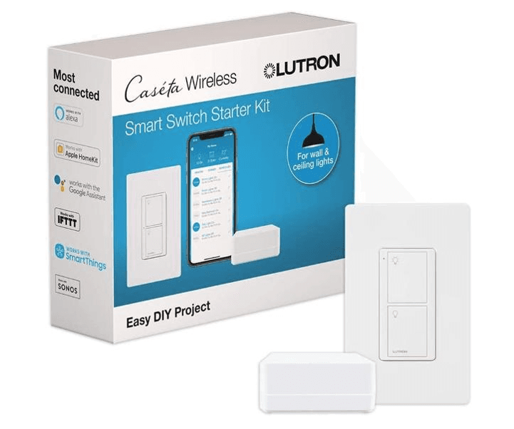 Discontinued Item- Lutron Caseta Smart Switch Starter Kit   Compatible with Alexa Apple HomeKit and the Google Assistant   P-BDG-PKG1WS   White