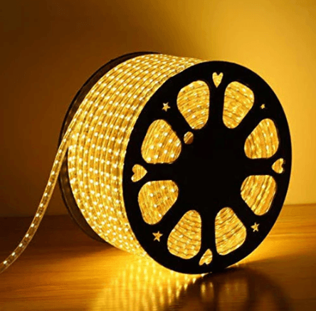 9.5mm pin, 14.5*7.5mm LED Rope Light, 50m, 110VAC, Yellow, 8W/meter, 22lm/chip, 60 chip/meter, IP67, 1 yr warranty, PVC coating, sold by meter