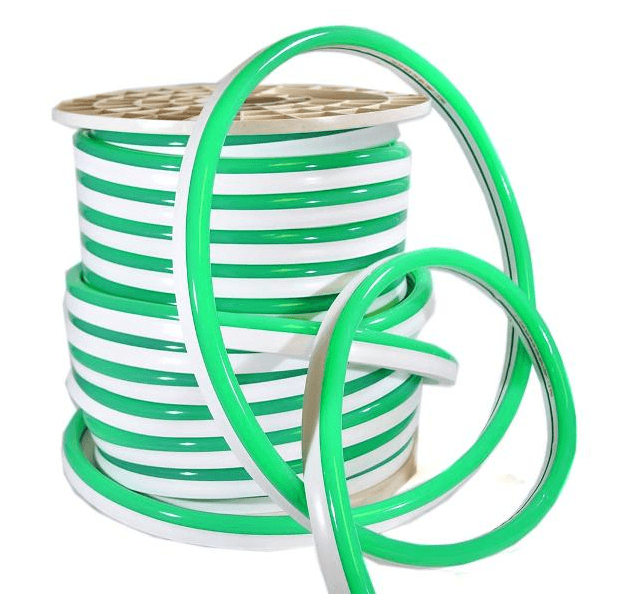 15mm LED Neon Flex, Green 520nm, 8W/m, 120VAC, IP65, 50m Roll