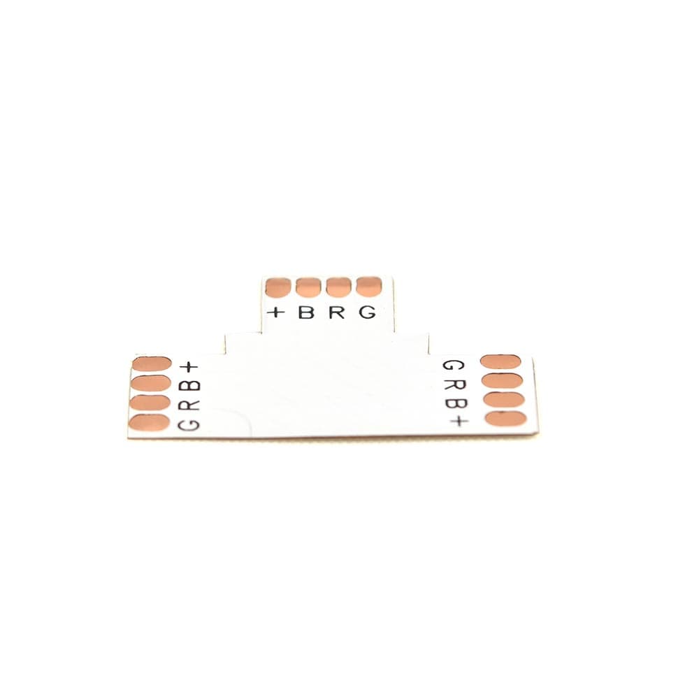 T-Shape 4-Conductor 10mm PC Board LED Strip Connector, Solderless Splice