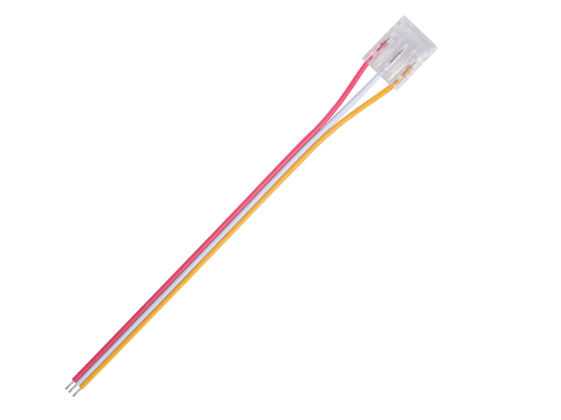 Connector for COB IP20  Strip to Power   150mm 22AWG PVC Red-White-Yellow   12mm 3 pin, DC3V~24V / 3.5A 5 Pcs/Bag