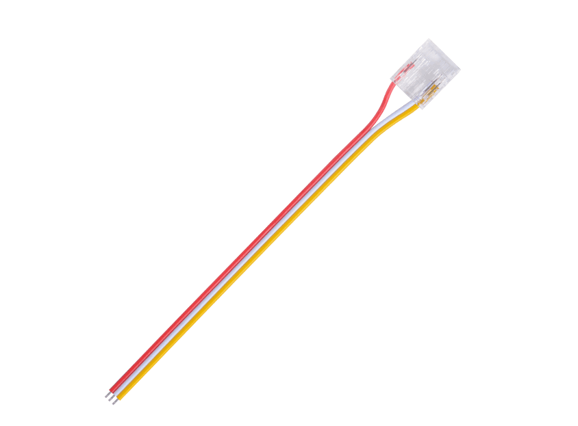 Connector for COB strip IP20  Strip to Power   150mm 22AWG PVC Red-White-Yellow   10mm 3 pin, DC3V~24V / 3.5A 5 Pcs/Bag