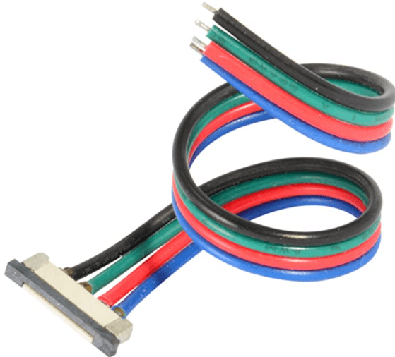 4 Wires 6", 1 end slim connector, 10mm PC board, for SMD 5050 RGB 30-60LEDS/M 5pcs/bag