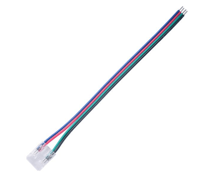 Connector for COB strip IP20  Strip to Power 150mm 22AWG PVC Black-Green-Red-Blue 12mm 4 pin, DC3V~24V / 3.5A 5 Pcs/Bag