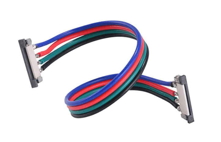 4 Wires 6", 2 end slim connector, 10mm PC board, for SMD 5050 RGB 30-60LEDS/M 5pcs/bag