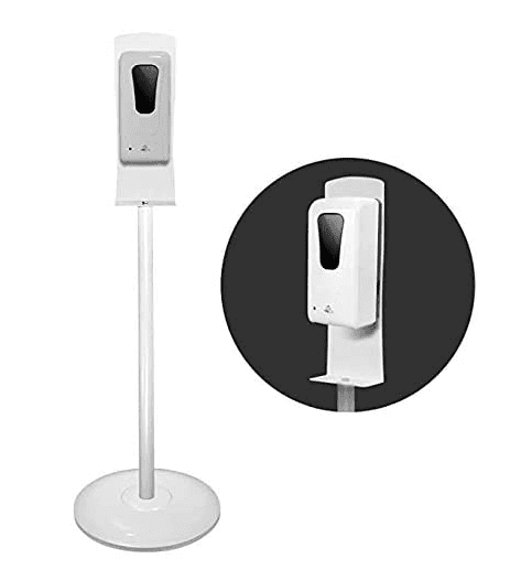 Discontinued Item- Automatic Sanitizer Dispenser with Stand and Drip Tray 1.ABS material 2.Size 130x115x270mm 3Refillable bottle(1000ML) or disposable bag degrees800ml 4with UV disinfection can kill virus on the hand 5Support DC (6V  1A5.5  2.1MM)and b