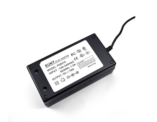 50W 5V DC Laptop-Style Power Supply, 100-240V AC Input, IP20