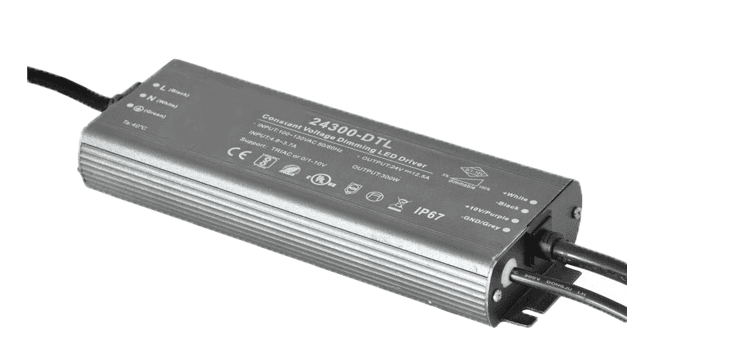 300W 24VDC Waterproof LED Power Supply, 100–130VAC Input, IP67, UL Listed