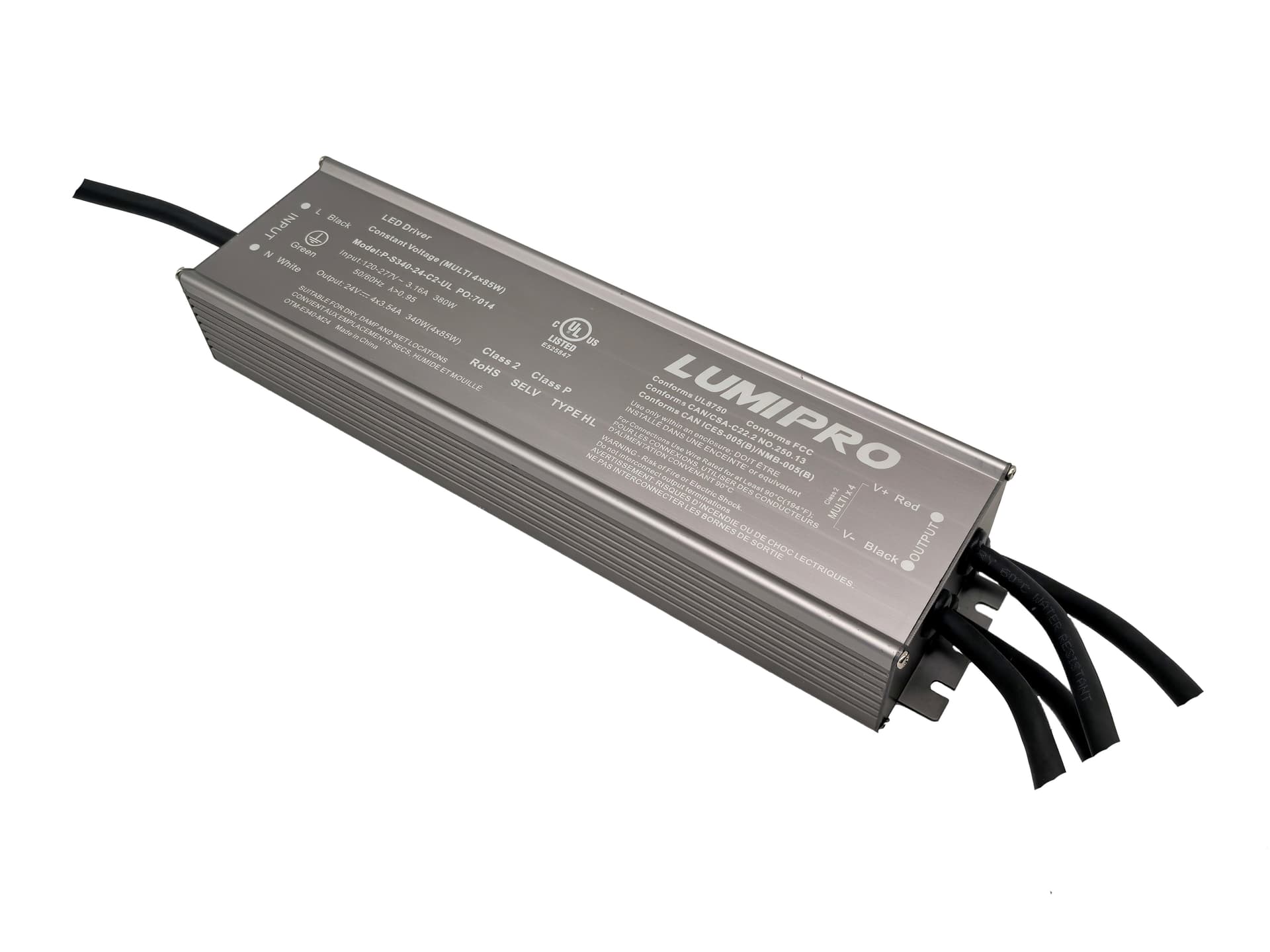 Class 2 Constant Voltage LED Driver, 340W 24VDC, 120–277VAC Input, IP67