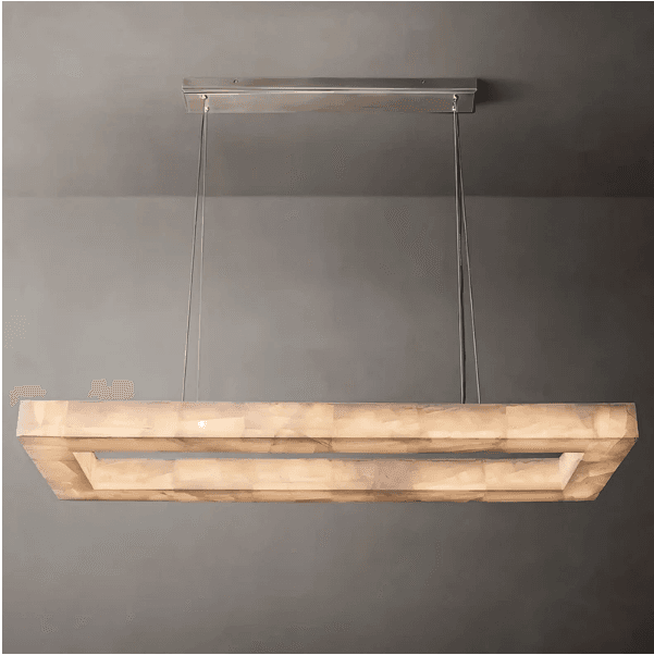 RS CHANDELIER TEVA RECTANGULAR  Color: Nickel Material: Alabaster Marble & Copper, Dimensions: 54 x 20 x 4 in - 137 x 51 x 10cm