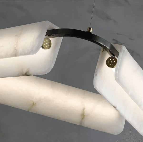 RS CHANDELIER ZAZU Color: Nickel & white Material: Alabaster Marble & Brass, Dimensions: 33.4 in - 85cm