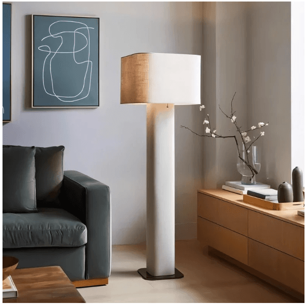 Minimalist Floor Lamp, 15 W, 3000K, Iron and Fabric Shade, 59 in. Height, IP20