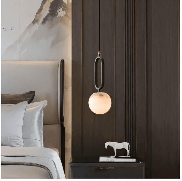 RS PENDANT LIGHT  GONG Color: Black Material: Alabaster Marble & Copper, Dimensions: 13.8 x 4.7 in - 35 x 12cm