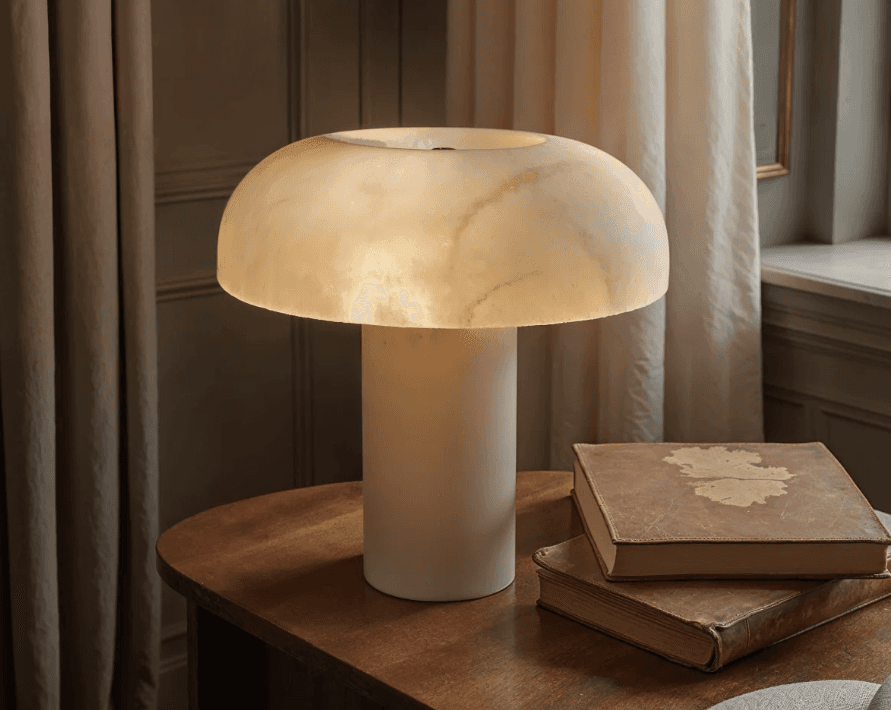 Alabaster Marble Table Lamp, White Finish, Natural Stone Construction, LED