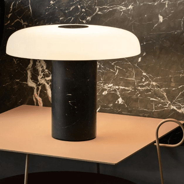Marble and Iron Table Lamp with Black or White Finish, 14 in. Diameter