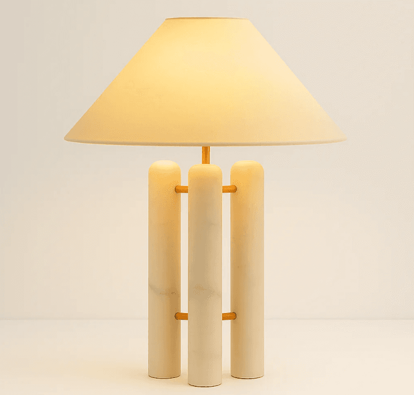 Rital Marble and Fabric Table Lamp, White, 17.7" Dia x 20.8" H