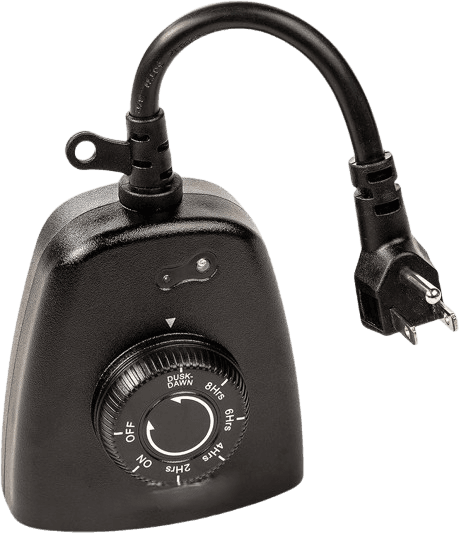 Outlet Photocell timmer. Dusk to Dawn 2,4,6 and 8 hours timer, 2 grounded outlets, 3 prong grounded plug, 14 gauge, 15A, 125V, 60Hz, ETL Listed