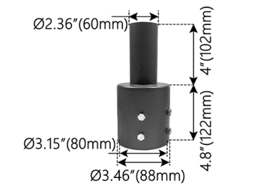 Vertical Tenon Reducer, 3.4" Round Pole to 2-3/8" Tenon, Black Finish
