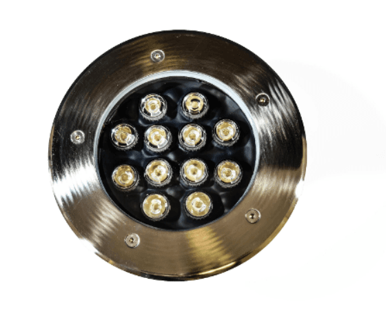 Discontinued Item- Underground LED Light 12W 24VAC RGB 30 degrees beam D180x90mm IP67 stainless steel with plastic template